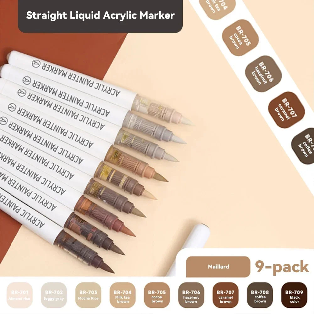9pcs/Box Mix Colour Acrylic Markers Set Art Rock Painting Pens Kids Gift Graffiti For Stone Glass Book Shoes DIY Craft Supplies