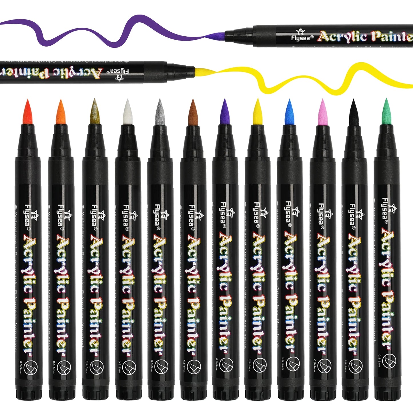12/24/36 Colours Brush Tip Acrylic Paint Pens, Paint Markers for Lettering and Creative Painting, Rocks, Mugs, Ceramic, Glass