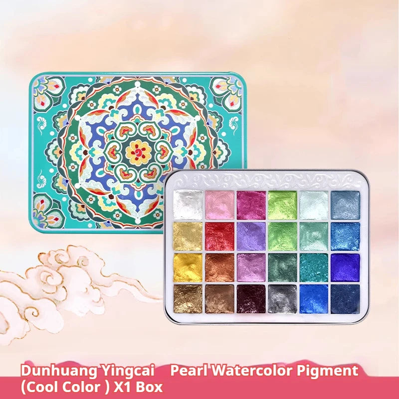 Pearlescent Metallic Watercolour Paint Set – 24 Solid Colours in Portable Hand-Packaged Palette for Students & DIY Art Projects