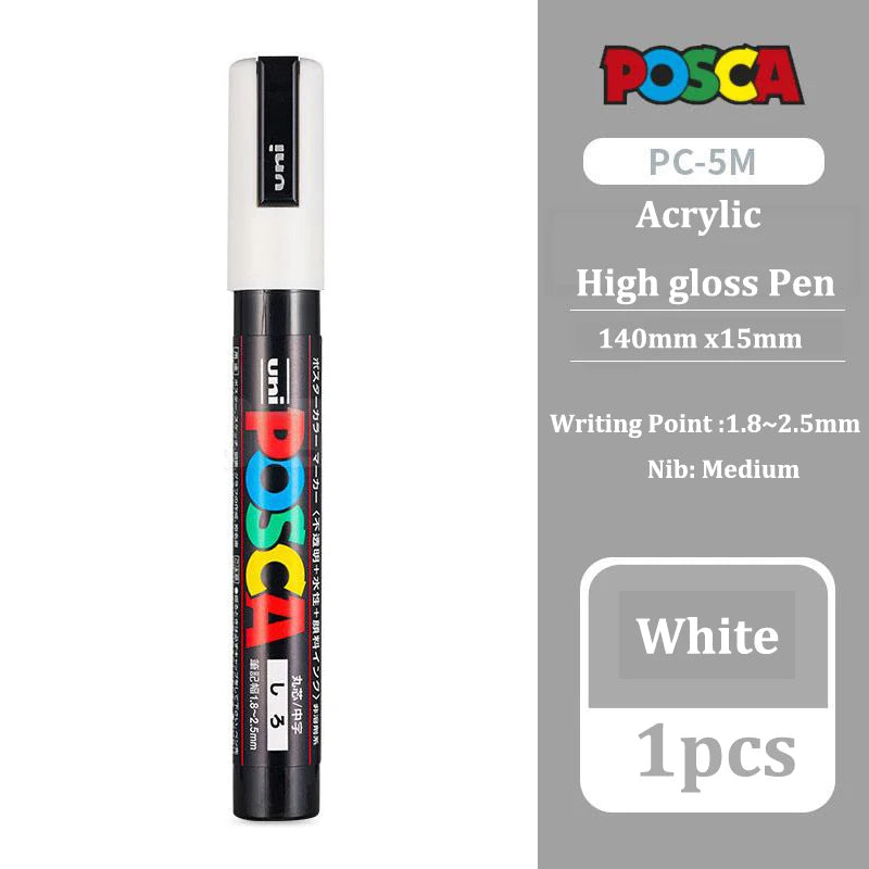 Uni Posca White Marker Pen,Acrylic rotulador permanente Waterproof POP Poster PC-1M 3M 5M graffiti markers Paint Pens Art Suppli