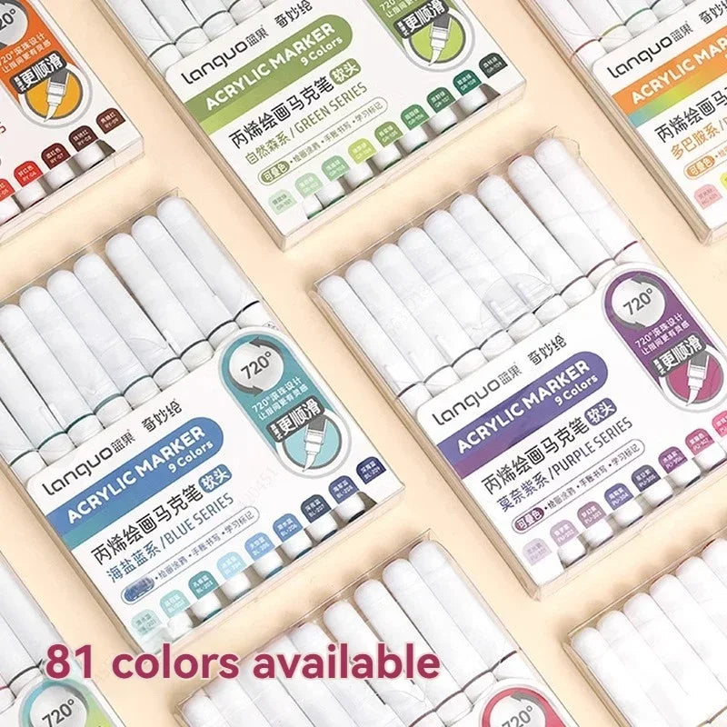 9pcs/Box Mix Colour Acrylic Markers Set Art Rock Painting Pens Kids Gift Graffiti For Stone Glass Book Shoes DIY Craft Supplies