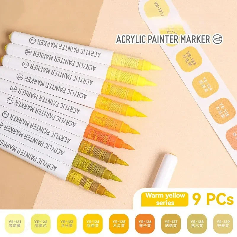 9pcs/Box Mix Colour Acrylic Markers Set Art Rock Painting Pens Kids Gift Graffiti For Stone Glass Book Shoes DIY Craft Supplies