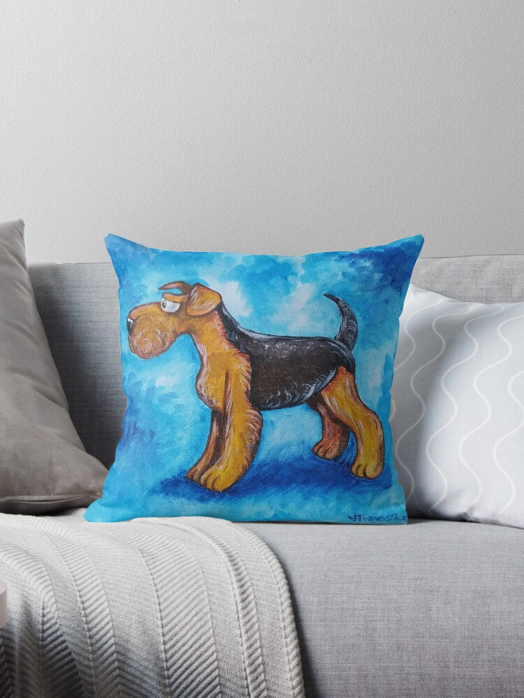 Alfonso The Airedale Throw Pillow Cushion