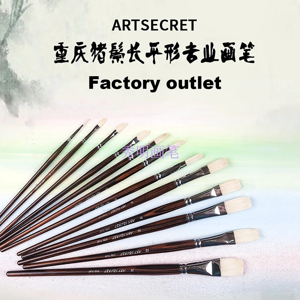 Artsecret Chongqing Bristle Professional Oil Painting Brush 3150 Flat Ebony Wood Long Rod Art Tools Supplies
