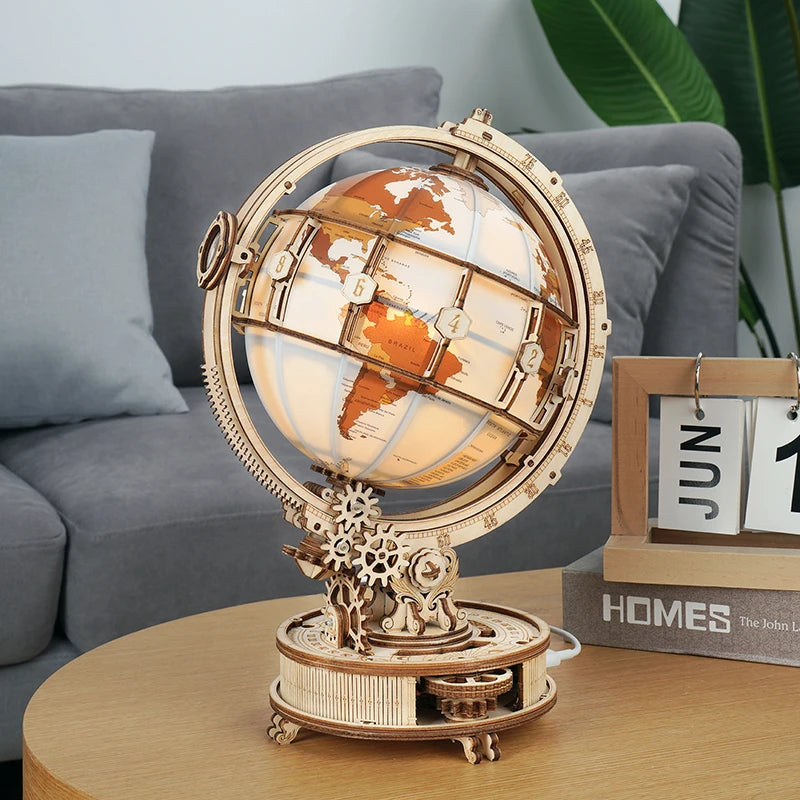 Robotime ROKR Luminous Wooden Globe – 3D Puzzle Night Light for Kids & Adults | Christmas Gift & Home Decor