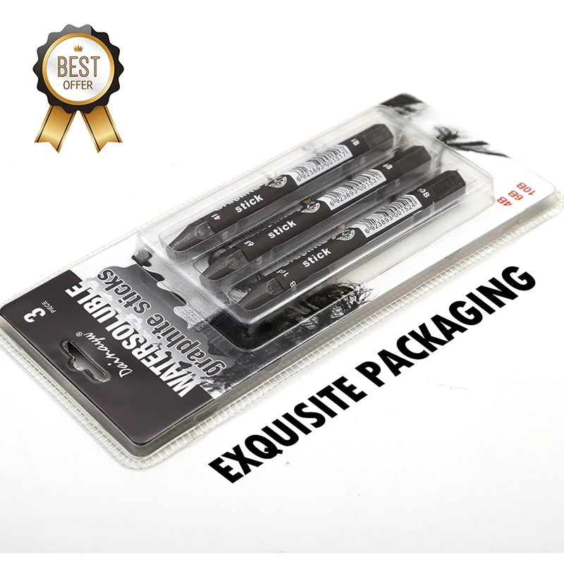 Graphite Stick Set - Water Soluble - 4B 6B 10B, Art Drawing Supplies for Sketch & Shading Pencils, Artist Sketching - 3 Pcs