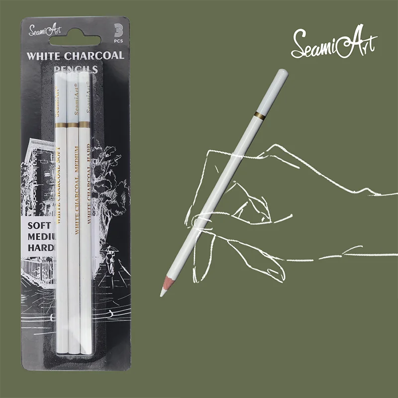 3pcs White Sketch Charcoal Pencils For Sketching Painting Drawing Standard Highlight Carbon Pens Art Craft Tools School Supplies