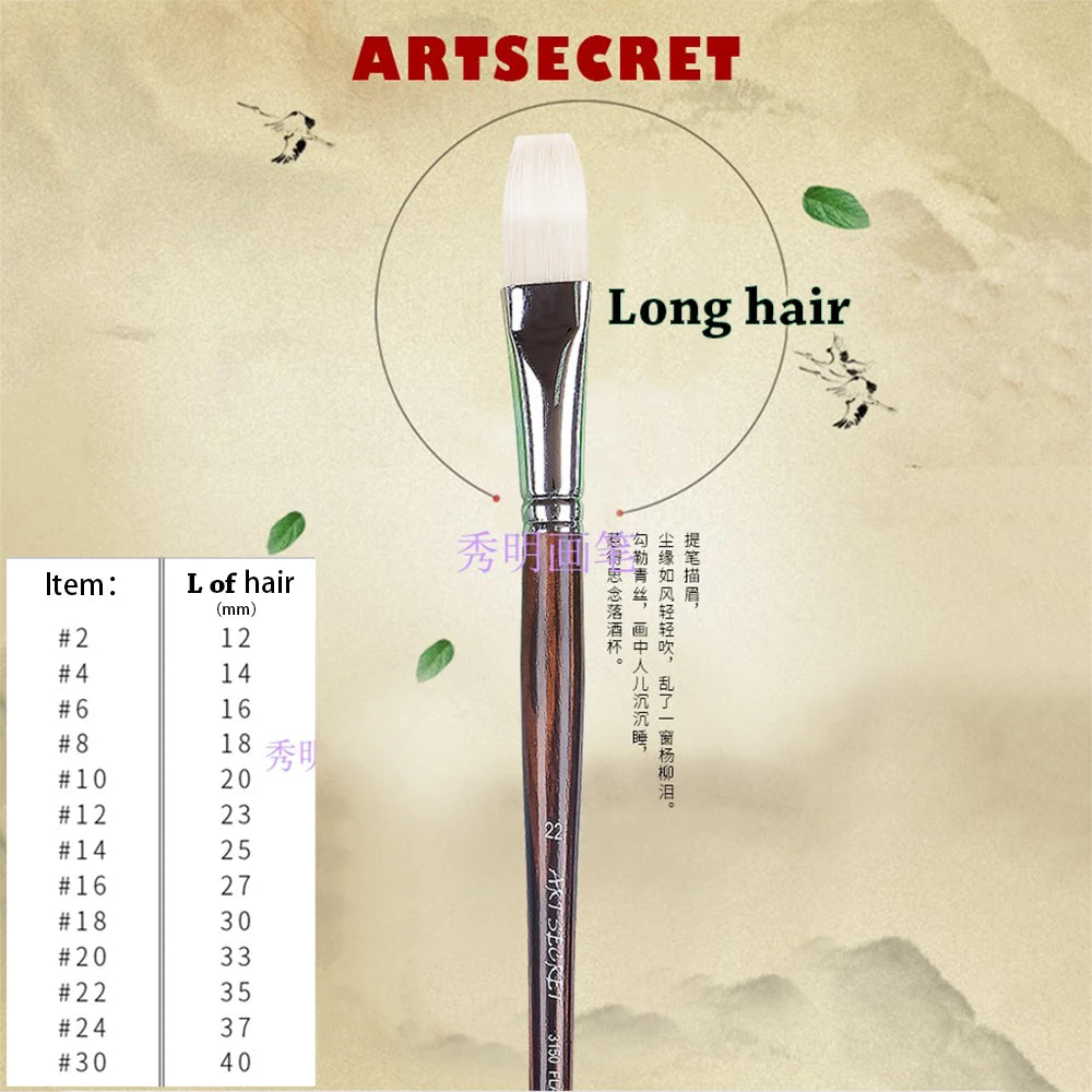 Artsecret Chongqing Bristle Professional Oil Painting Brush 3150 Flat Ebony Wood Long Rod Art Tools Supplies