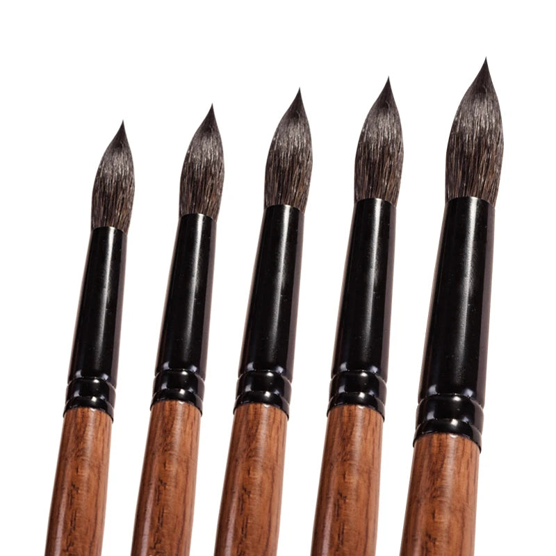 ArtSecret 777SQF SQDS SQ-Oval SQR Squirrel Watercolor Brushes Oak Wooden Rod Black Brass Ferrule Acrylic Paints Art Supplies