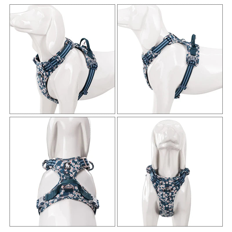 Truelove Pet Harness Floral No Pull Cotton Fabric Breathable and Reflective Soft Cats Dogs Small Medium Walking Running TLH5655