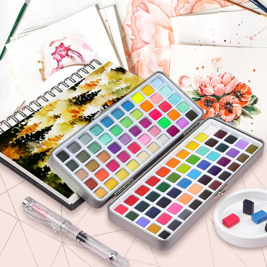 Seamiart 50/72/90/100 Colour Solid Watercolour Paint Set Basic Neone Glitter Watercolour Pigments for Drawing Art Paint Supplies