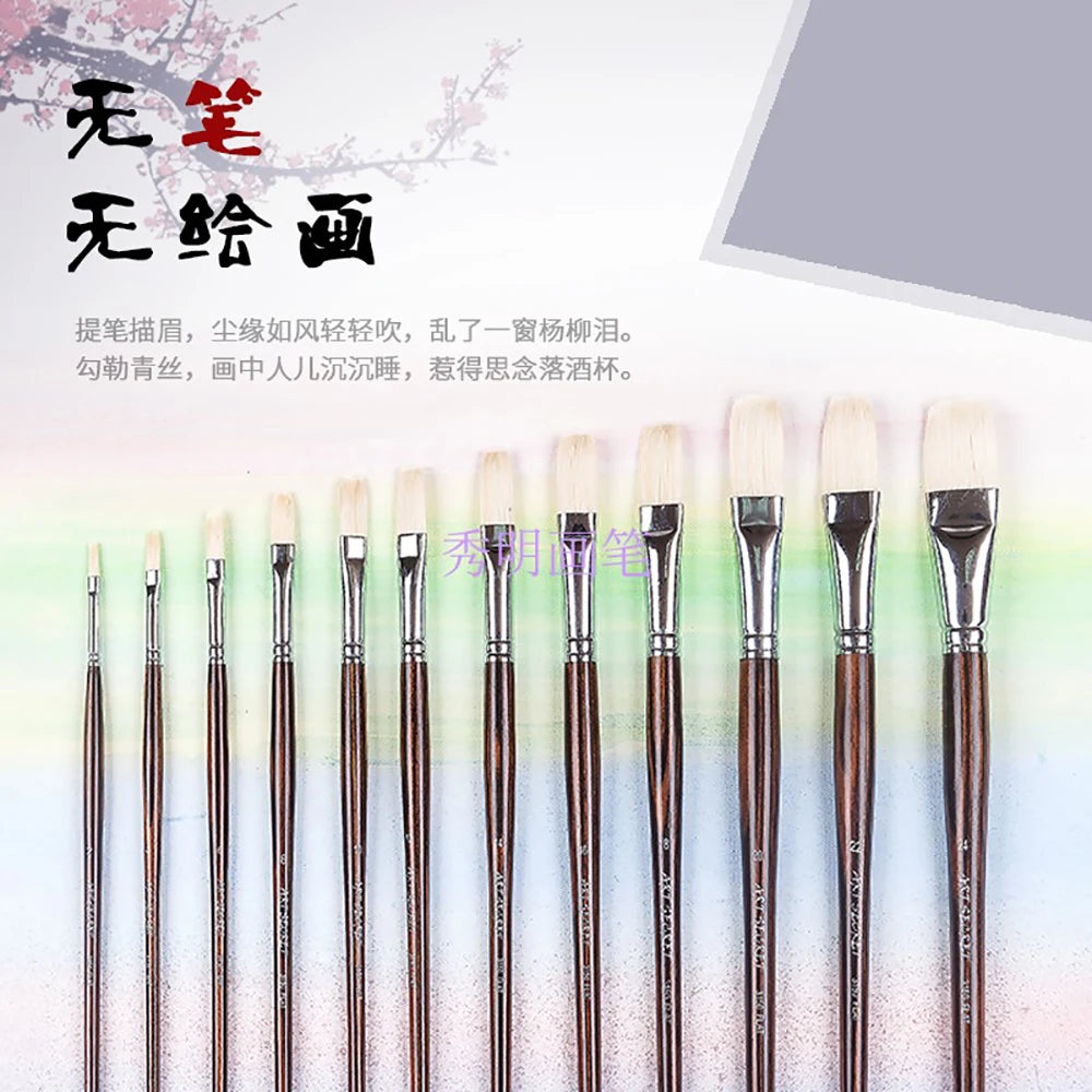 Artsecret Chongqing Bristle Professional Oil Painting Brush 3150 Flat Ebony Wood Long Rod Art Tools Supplies