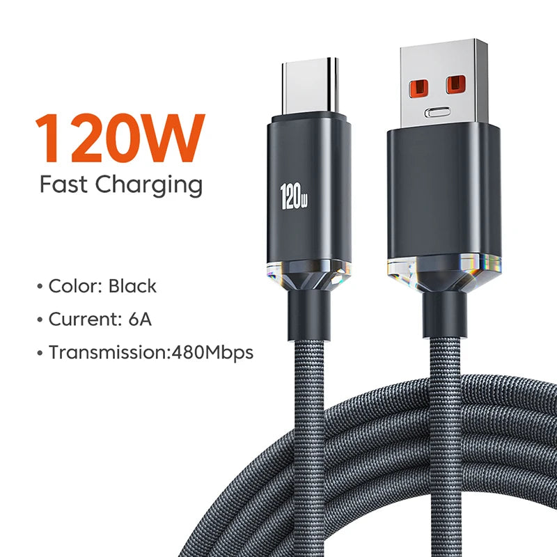 120W 6A Fast Charge USB Type C Quick Charge Cable