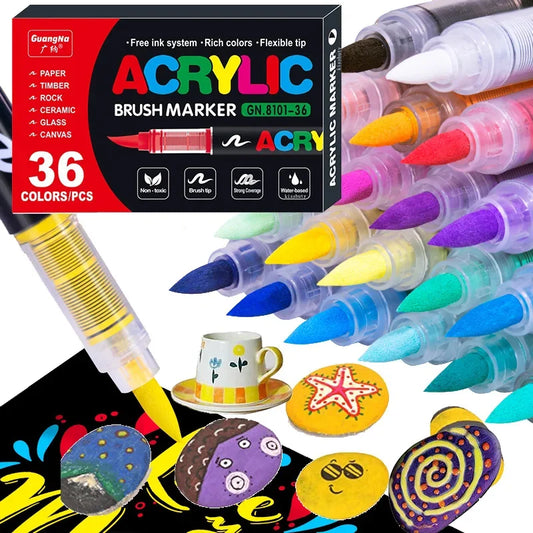 12/24/30 Colours Acrylic Marker Pens Waterproof Pen Soft brush Nib Student Art For Glass Stone Metal Glass Wood Plastic Paper