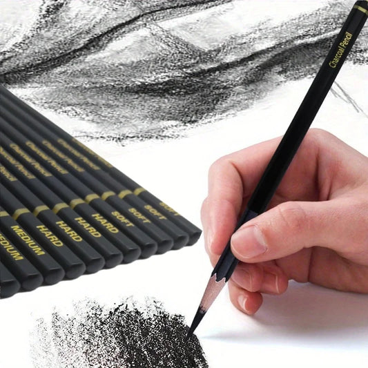 12PCS Soft, Medium, Hard, Painting, Drawing, Office, Cultural, and Educational Supplies Art Supplies Sketching Charcoal Pen