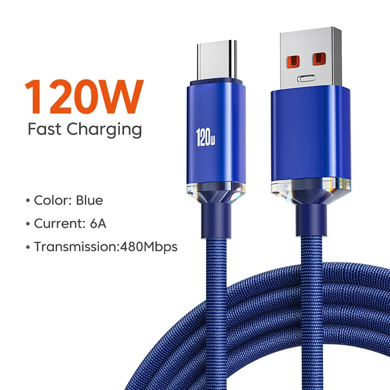 120W 6A Fast Charge USB Type C Quick Charge Cable