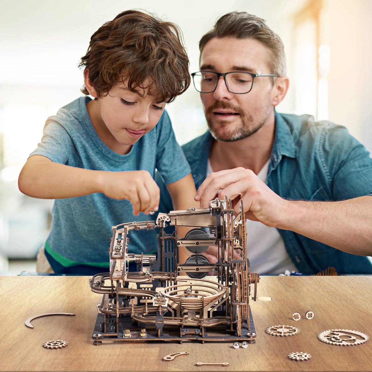 Robotime ROKR Marble Night City – 3D Wooden Puzzle Waterwheel Model | Gift for Kids & Teens