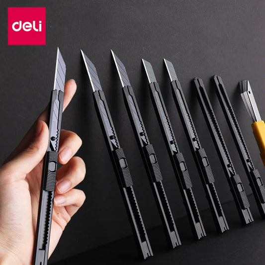 Deli Retractable Box Cutter Carbon Steel Utility Knife 30°Small estilete profissional ferramenta Art Supplies Sharpness couteau