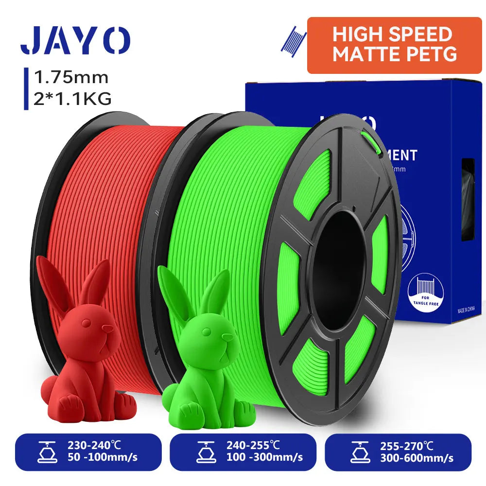 JAYO  High Speed Matte PETG 3D Filament 1.75mm 30mm/s - 600mm/s Print Range High Flow Speedy PETG 3D Printer Filament for 3D
