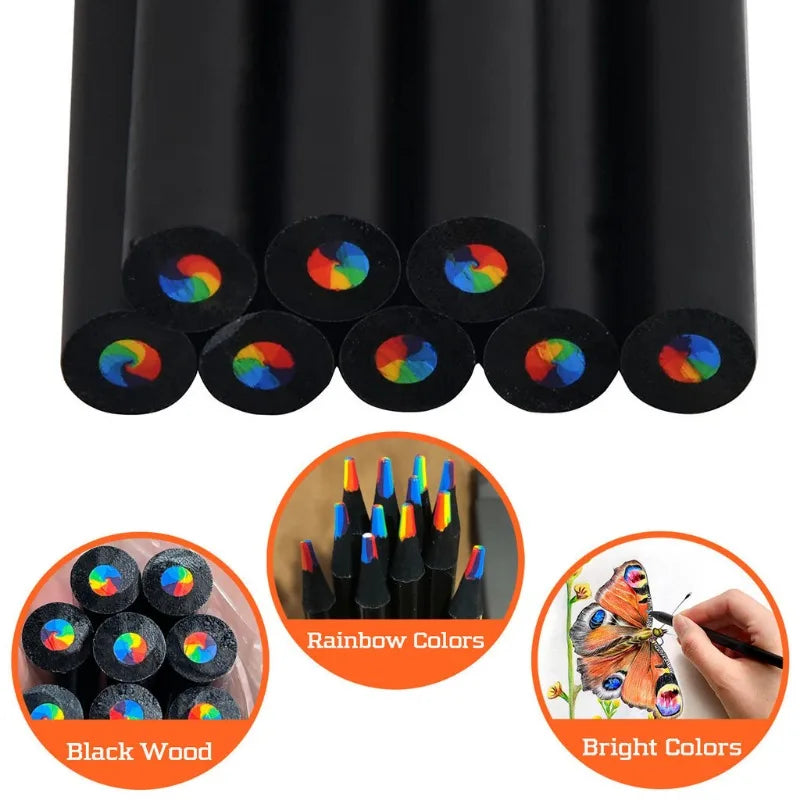 10/20PCS  7-Colour Black Wood Rainbow Core Coloured Pencils