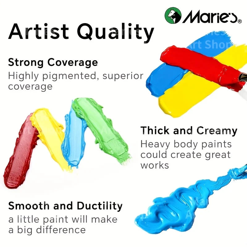 12 Colours Marie's Acrylic Paint Set,100ml/3.38oz,Vibrant Colours,Perfect for Artists,Paints on Rocks,Crafts,Canvas,Wood,Stone