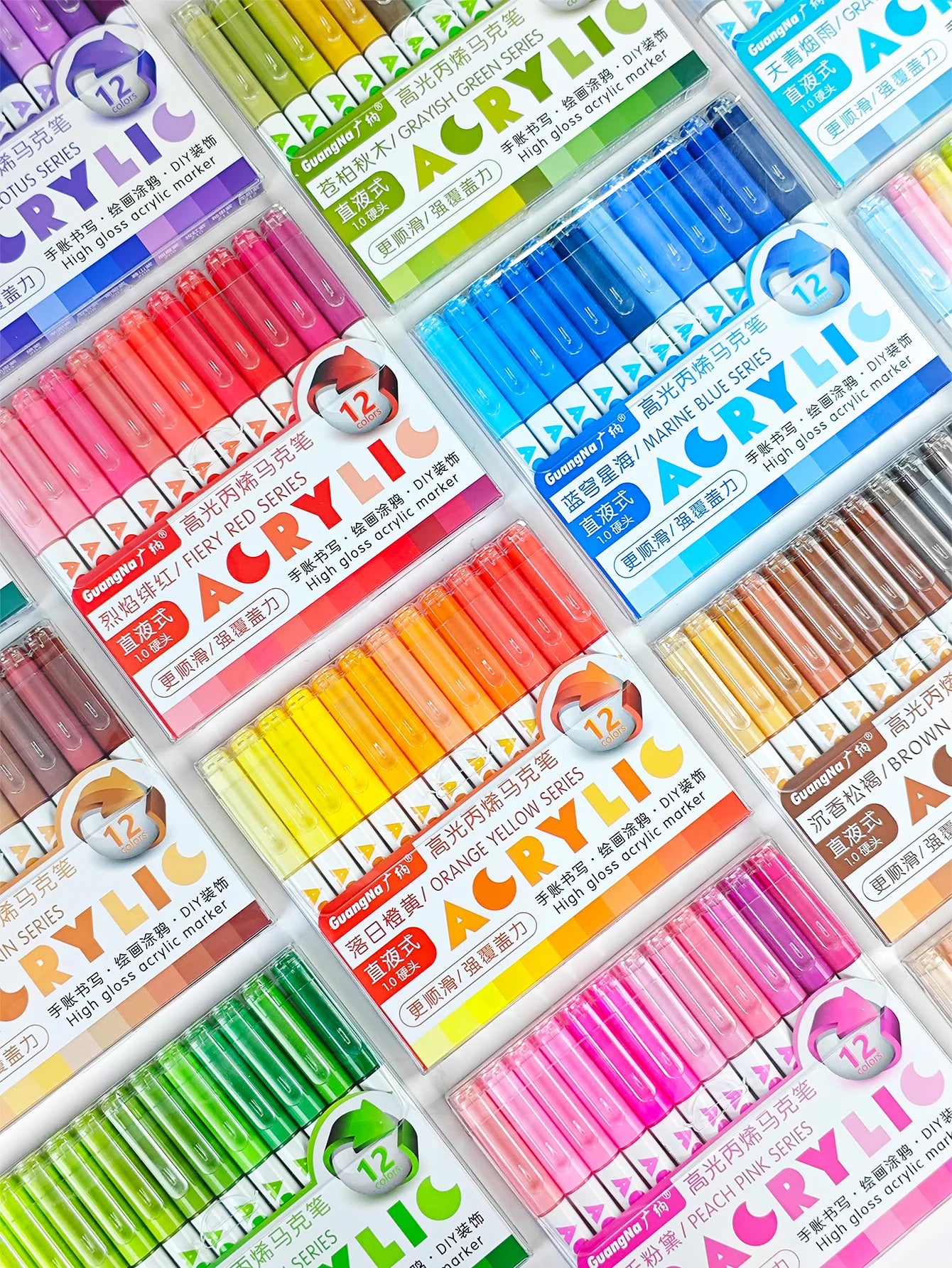 GuangNa 168/12 Colors High Gloss Acrylic Marker Pen Set,Hard Headed Drawing Pens,DIY Graffiti Paint Pen Stationery,GN.586