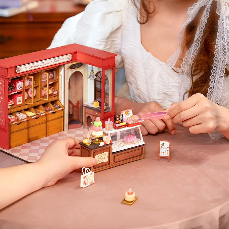 Robotime Rolife Honey Dessert Talk Miniature Dollhouse Wooden House Toy Set for Girls Beautiful Home Decor 3D Puzzle Kit