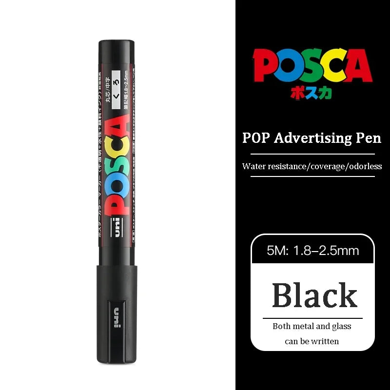 1PC UNI POSCA  White & Black & Red- Acrylic Marker Pen for POP Posters Graffiti/Ads,  PC-1M,3M,5M Art Supplies