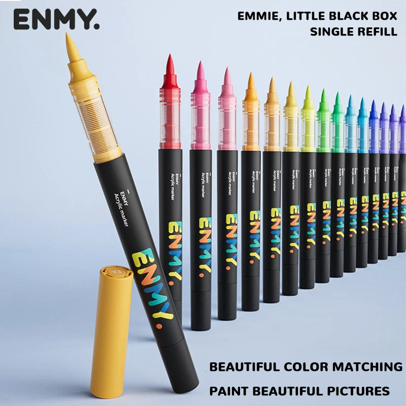 ENMY Acrylic Paint Markers Pen Soft Head Direct Liquid Graffiti Painting QuickDry Pigments Art Supplies for Felt