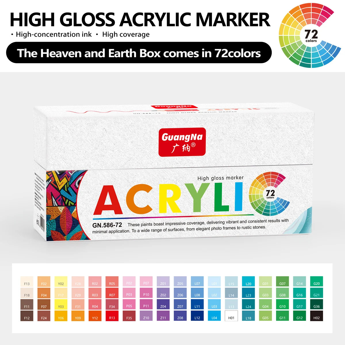 GuangNa 168/12 Colors High Gloss Acrylic Marker Pen Set,Hard Headed Drawing Pens,DIY Graffiti Paint Pen Stationery,GN.586