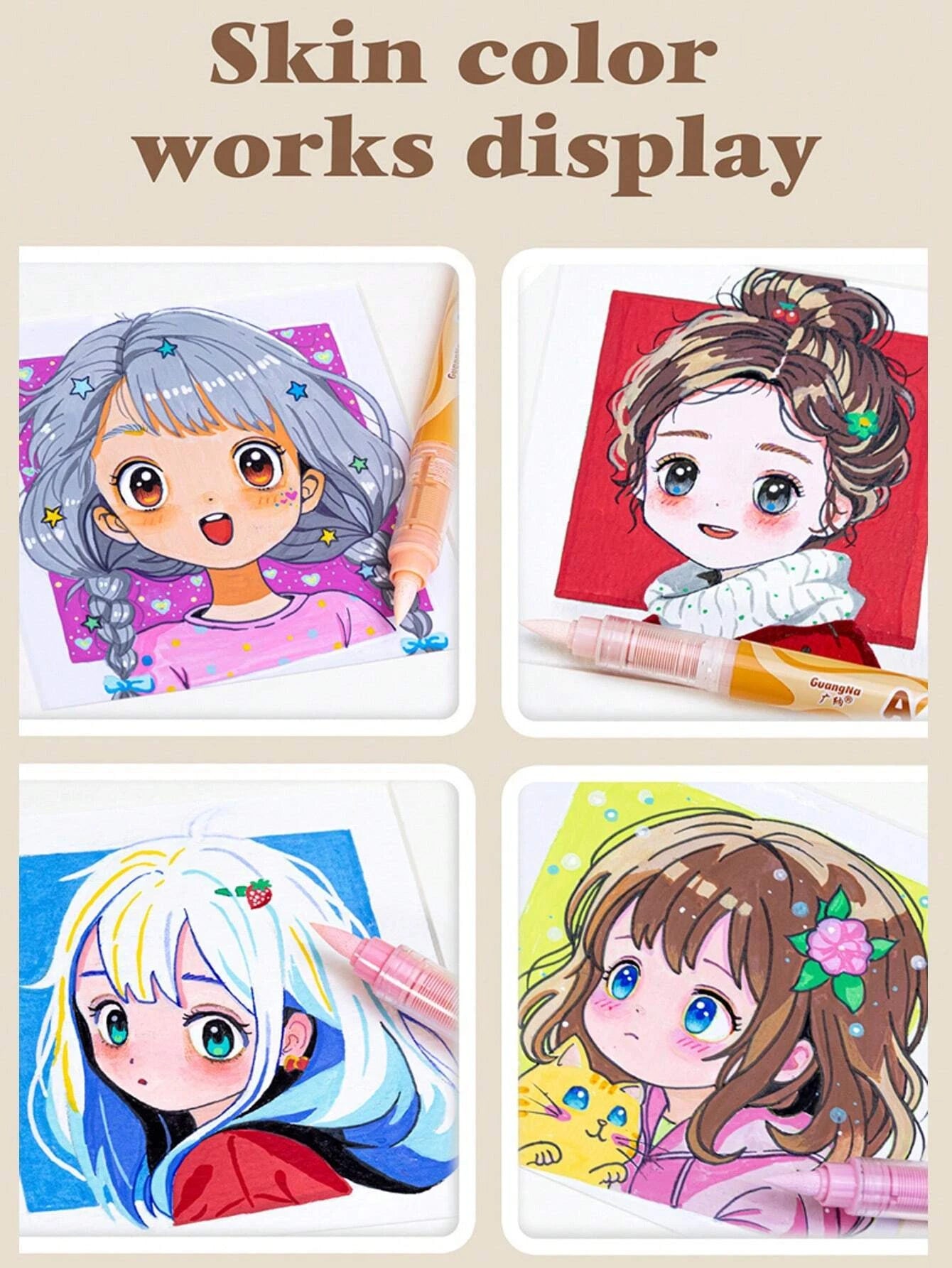 GuangNa 12-72 Colors Soft Brush Acrylic Marker Pen Set,Skin Tone, Macaron color,DIY Hand Drawn,Paint Art Markers pens,GN.8201F/M