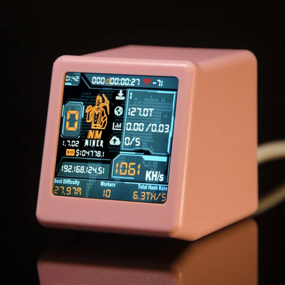 Solo Lottery BTC Miner for computer nerd Smart TV Hashrate1060KH/s ESP32 gift home silent Desktop Clock  Lower Power Consumption