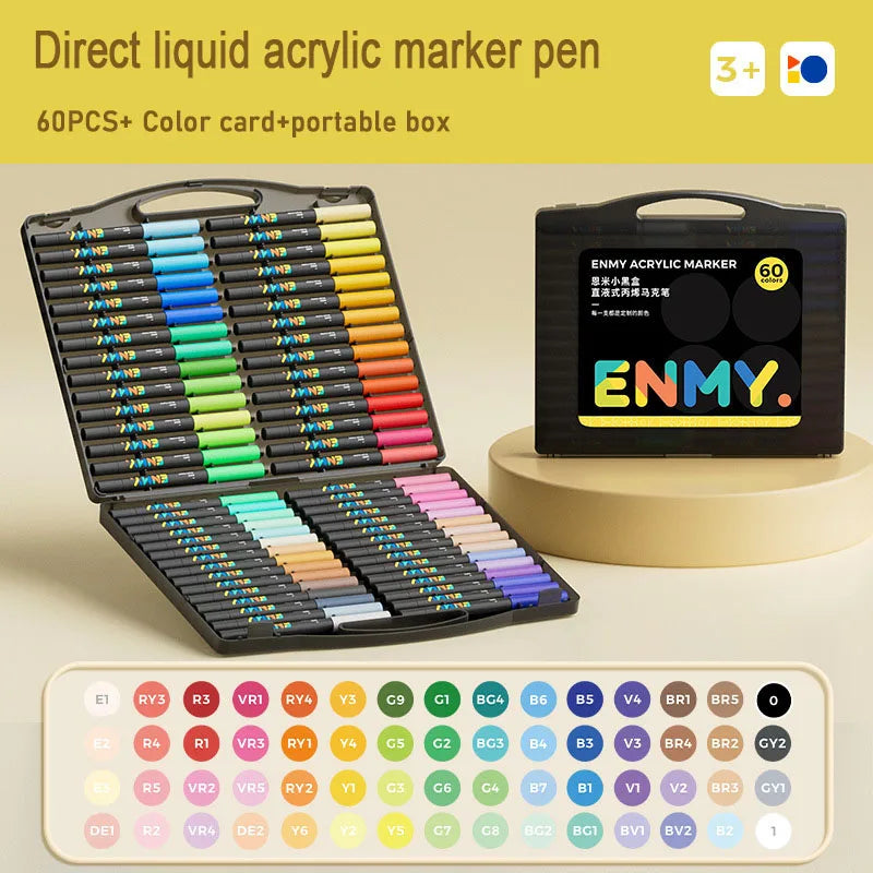 ENMY Acrylic Paint Markers Pen Soft Head Direct Liquid Graffiti Painting QuickDry Pigments Art Supplies for Felt
