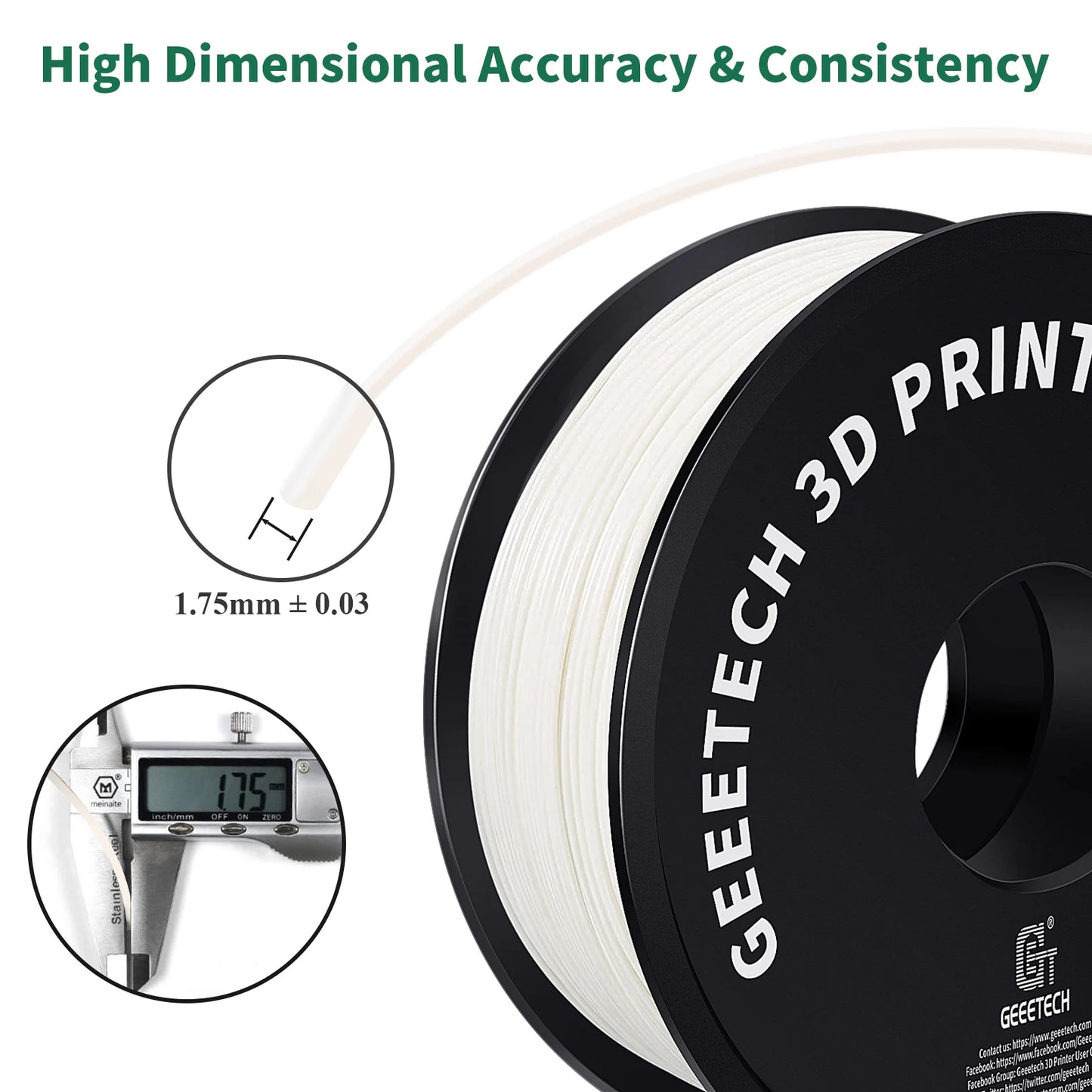 Geeetech ABS 3D Filament 1.75mm 1KG plastic, 3D Printer Material, Tangle-Free, Non-Toxic, Vacuum Packaging White Black