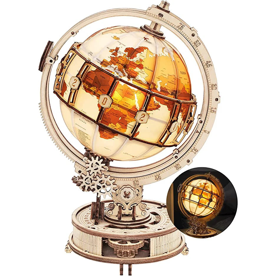 Robotime ROKR Luminous Wooden Globe – 3D Puzzle Night Light for Kids & Adults | Christmas Gift & Home Decor