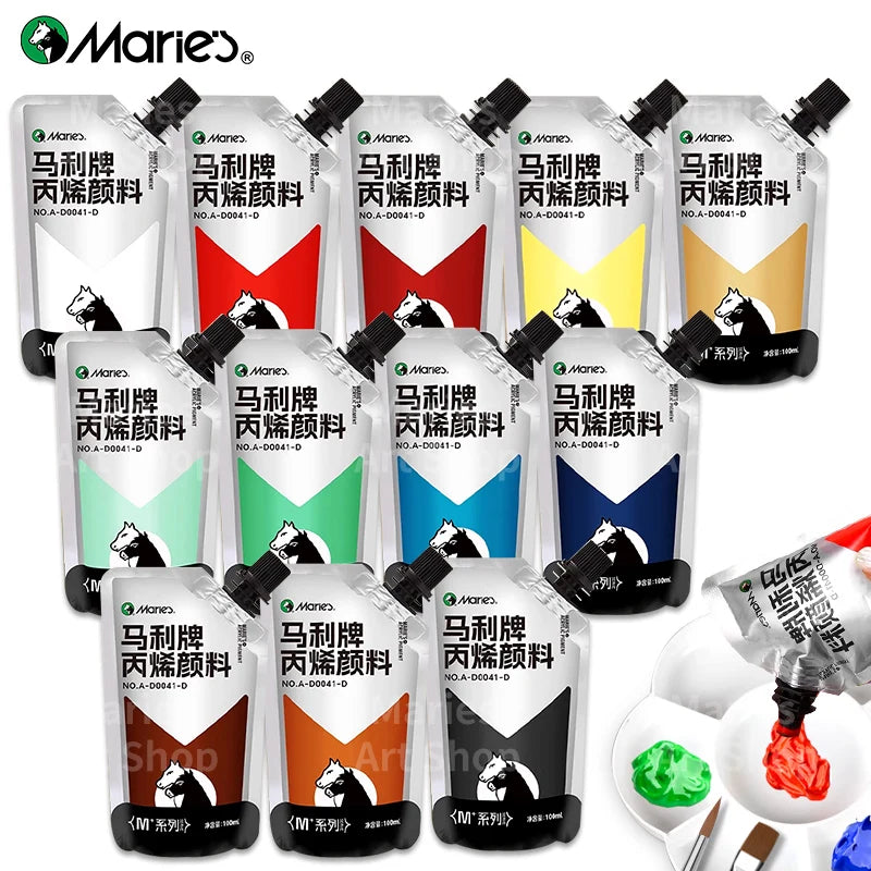 12 Colours Marie's Acrylic Paint Set,100ml/3.38oz,Vibrant Colours,Perfect for Artists,Paints on Rocks,Crafts,Canvas,Wood,Stone