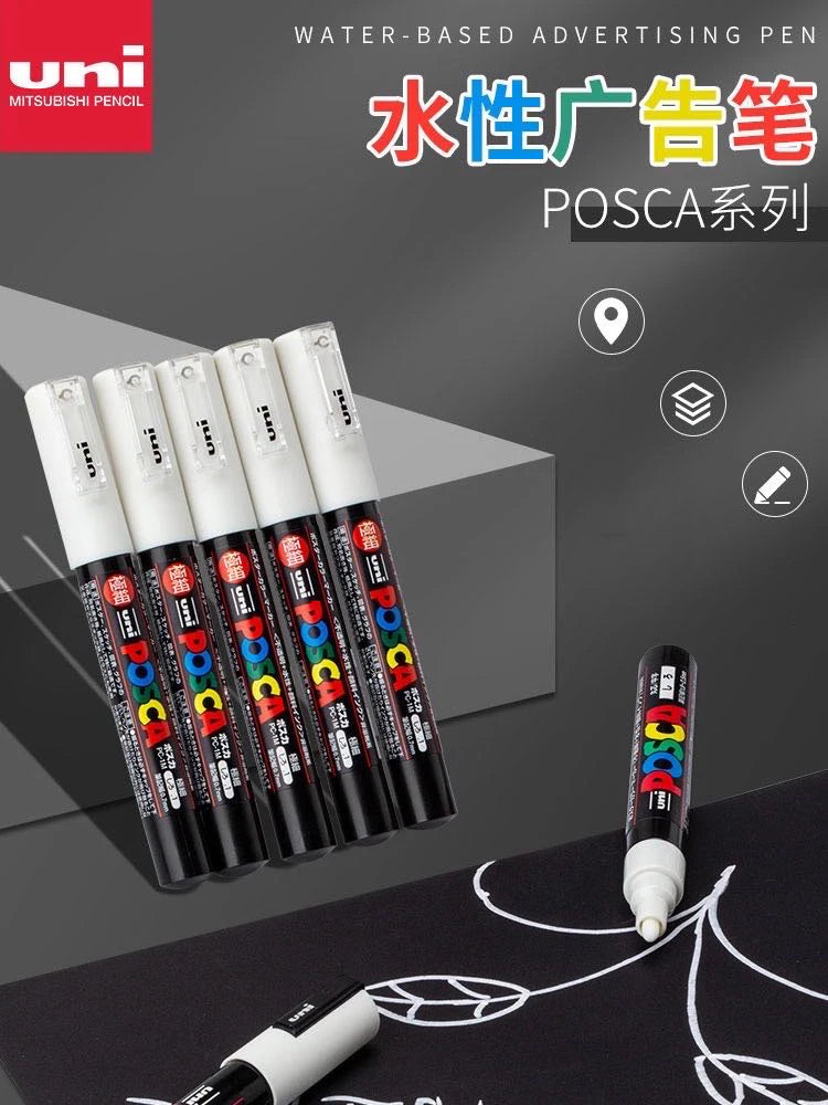 Uni Posca White Marker Pen,Acrylic rotulador permanente Waterproof POP Poster PC-1M 3M 5M graffiti markers Paint Pens Art Suppli