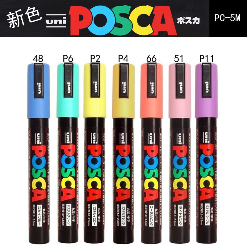 7 Pastel Posca Paint Markers, 5M Medium Posca Markers with Reversible Tips, Acrylic Paint Pens | Posca Pens for Art Supplies,