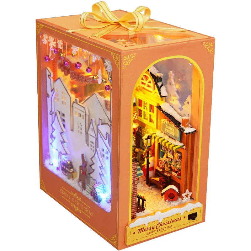 New Book Nook Japanese City Alley Model Building Bookend Bookshelf Insert Bookcase DIY Assemble Toys Child Girl Adult Gift Casa
