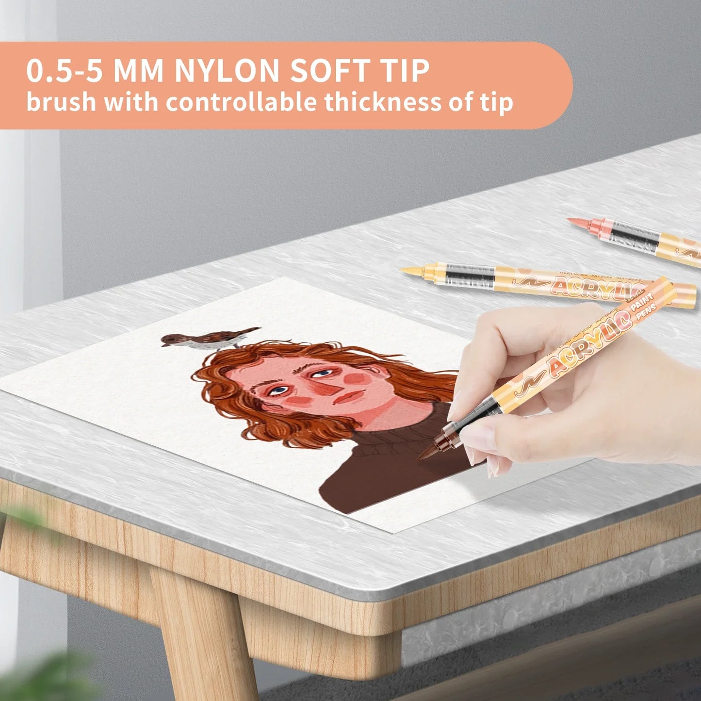 Skin Tones Art Markers,Soft Brush Tip Acrylic Paint Pens,Quick-Drying Waterproof for Sketching,Wood,Glass,Fabric,Rocks Painting