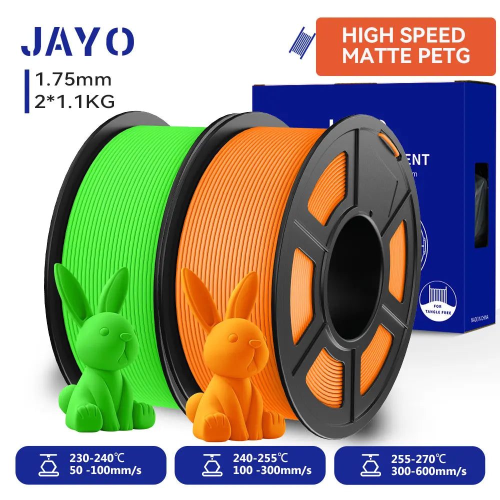 JAYO  High Speed Matte PETG 3D Filament 1.75mm 30mm/s - 600mm/s Print Range High Flow Speedy PETG 3D Printer Filament for 3D