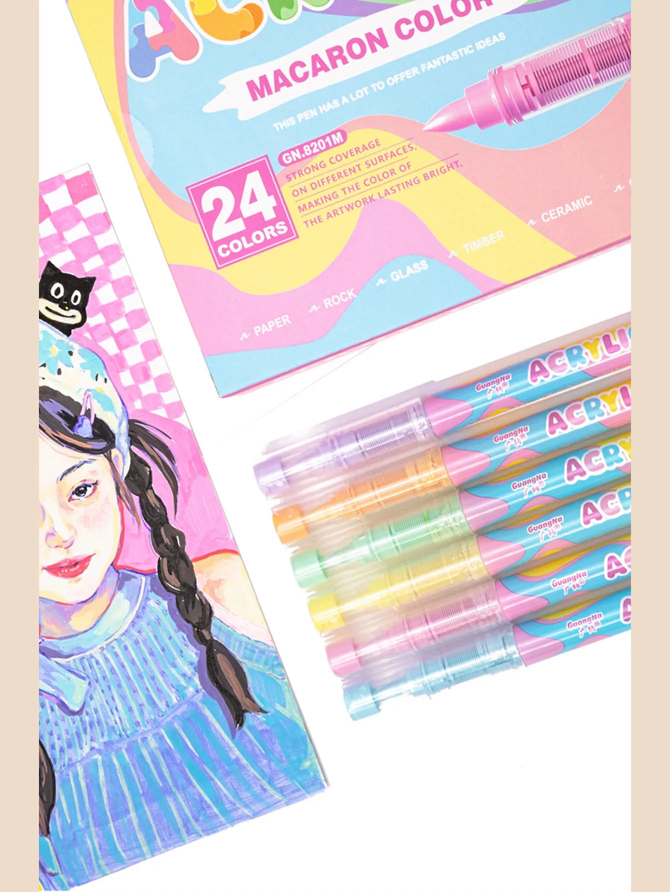 GuangNa 12-72 Colors Soft Brush Acrylic Marker Pen Set,Skin Tone, Macaron color,DIY Hand Drawn,Paint Art Markers pens,GN.8201F/M