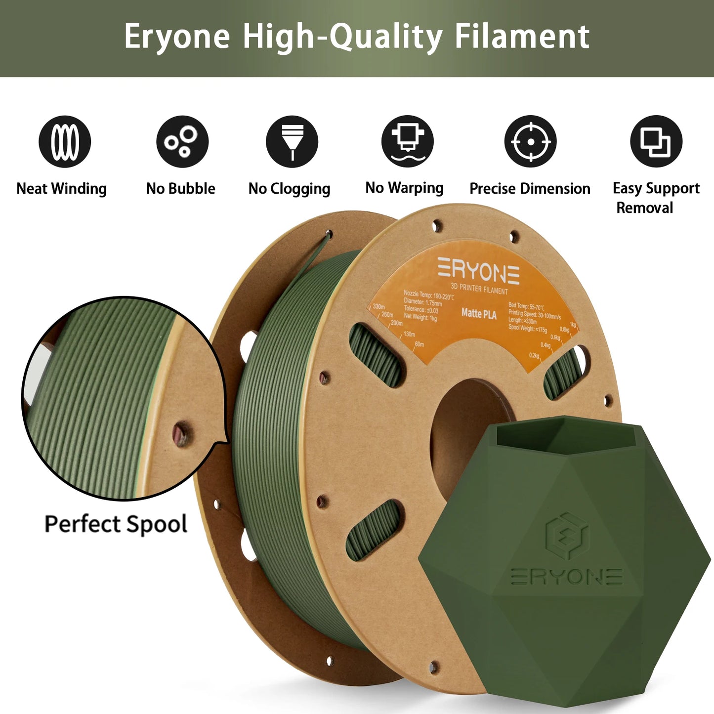 ERYONE 1/3/5/10KG Matte PLA Premium Filament 1.75mm 3D Print,Multicolour Available,big sale matte pla filament,1KG/Spool