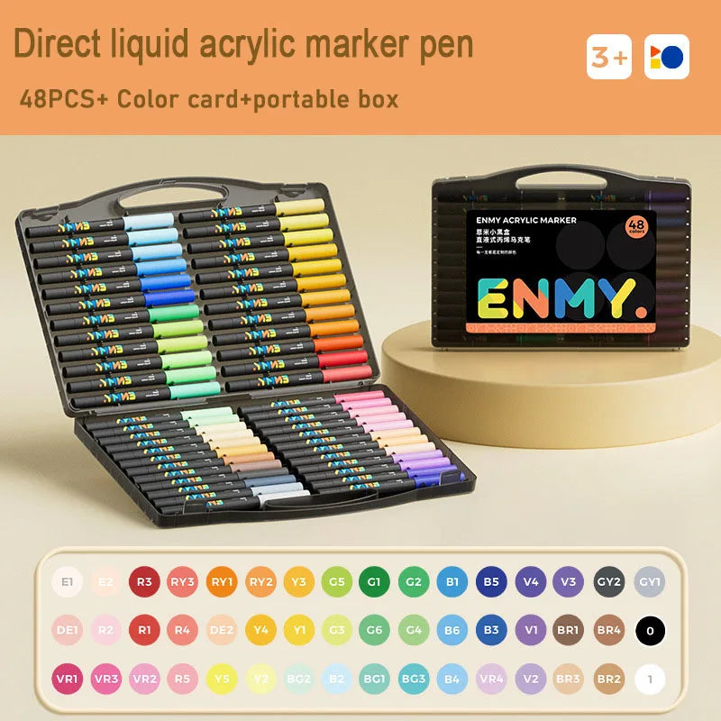 ENMY Acrylic Paint Markers Pen Soft Head Direct Liquid Graffiti Painting QuickDry Pigments Art Supplies for Felt