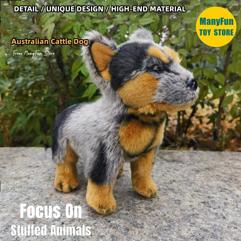 Realistic Australian Cattle Dog High Fidelity Queensland Heeler Plush Toys Lifelike Shepherd Dogs Plushie Stuffed Animals Doll