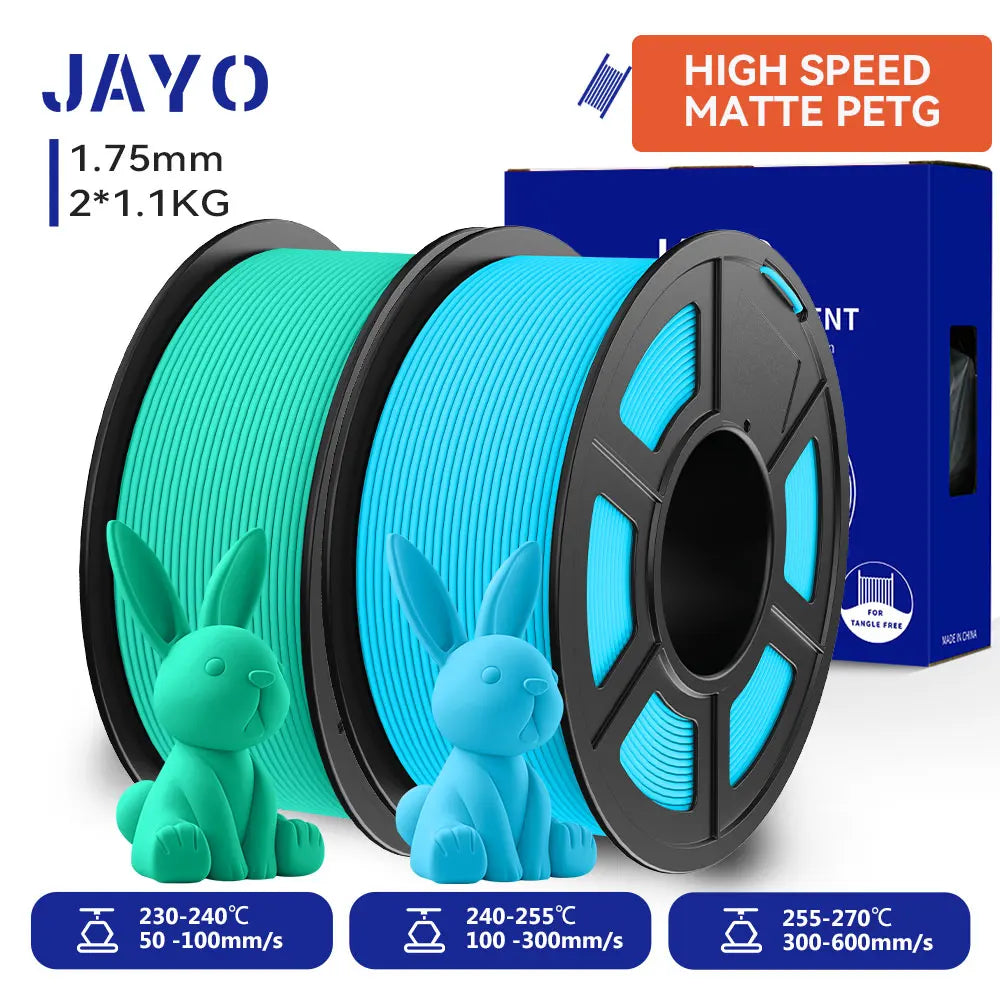 JAYO  High Speed Matte PETG 3D Filament 1.75mm 30mm/s - 600mm/s Print Range High Flow Speedy PETG 3D Printer Filament for 3D