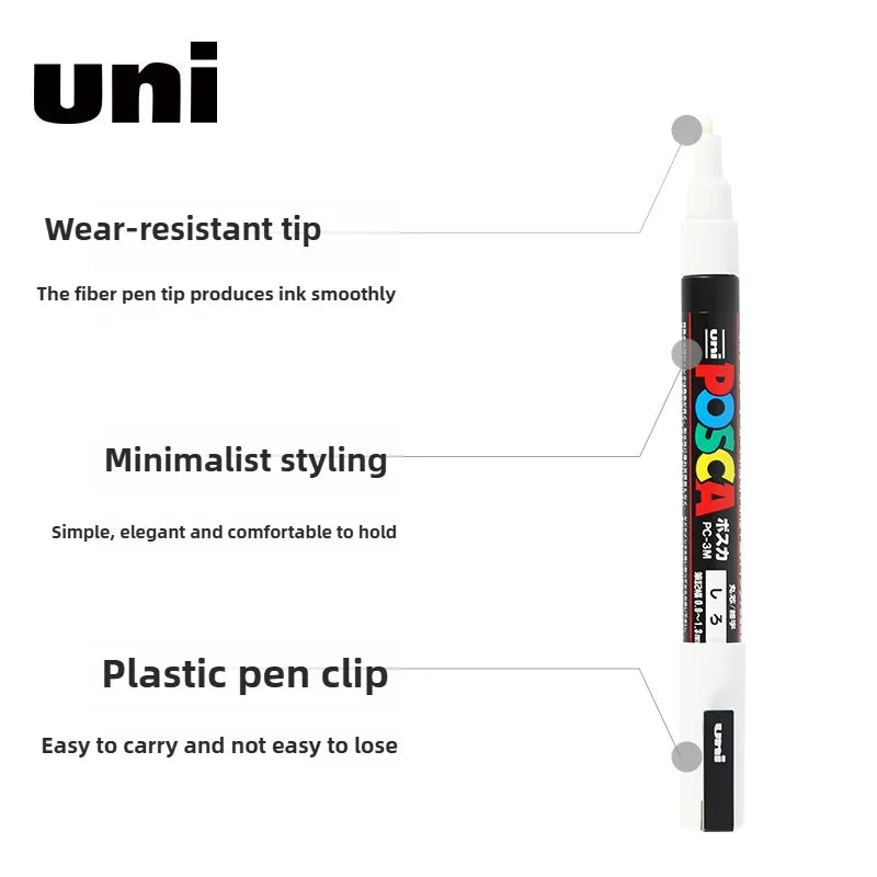 1PC UNI POSCA  White & Black & Red- Acrylic Marker Pen for POP Posters Graffiti/Ads,  PC-1M,3M,5M Art Supplies