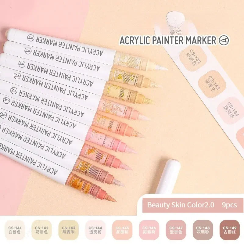 9pcs/Box Mix Colour Acrylic Markers Set Art Rock Painting Pens Kids Gift Graffiti For Stone Glass Book Shoes DIY Craft Supplies