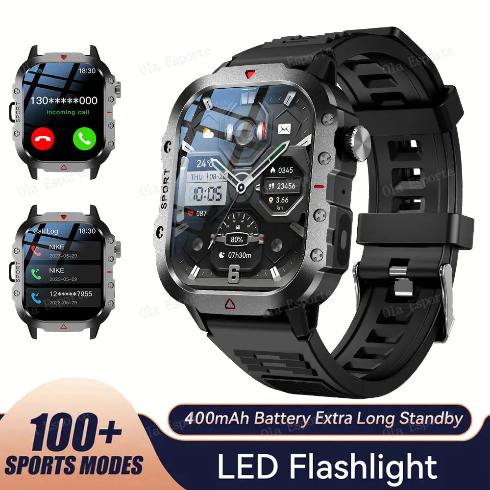 2025 Rugged Military GPS Smart Watch Men's Outdoor Watch 2.01" HD Touch Screen Voice Bluetooth Call Flashlight Smartwatch Men