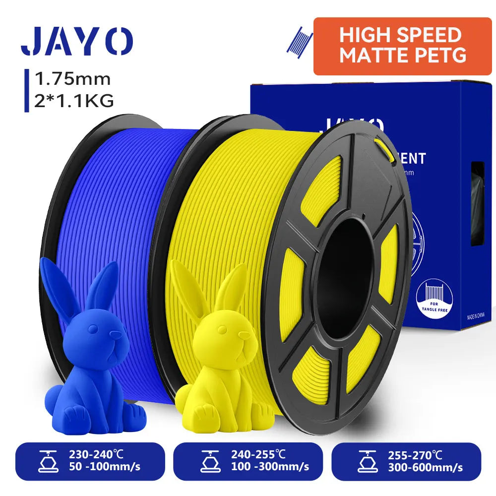 JAYO  High Speed Matte PETG 3D Filament 1.75mm 30mm/s - 600mm/s Print Range High Flow Speedy PETG 3D Printer Filament for 3D